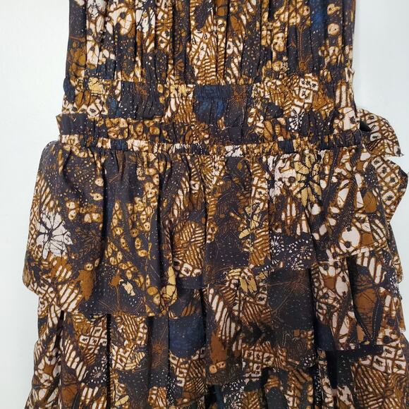 Ulla Johnson Estela Asymmetric Tiered Floral-Print Dress Bronze Brown Size 2 - Picture 7 of 12